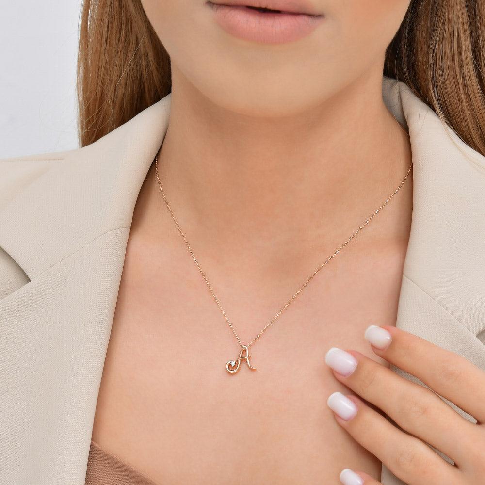 0.03 Karat Pırlanta A Harf Kolye