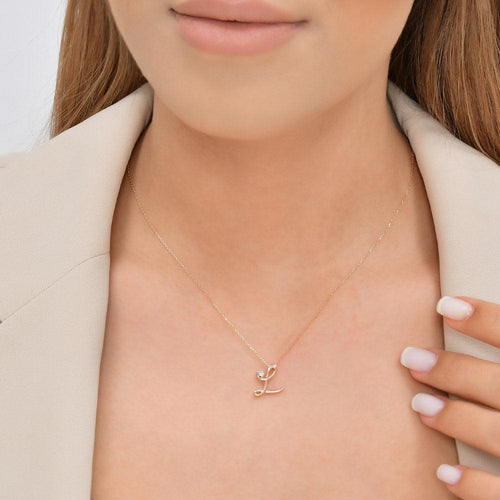 0.03 Karat Pırlanta L Harf Kolye