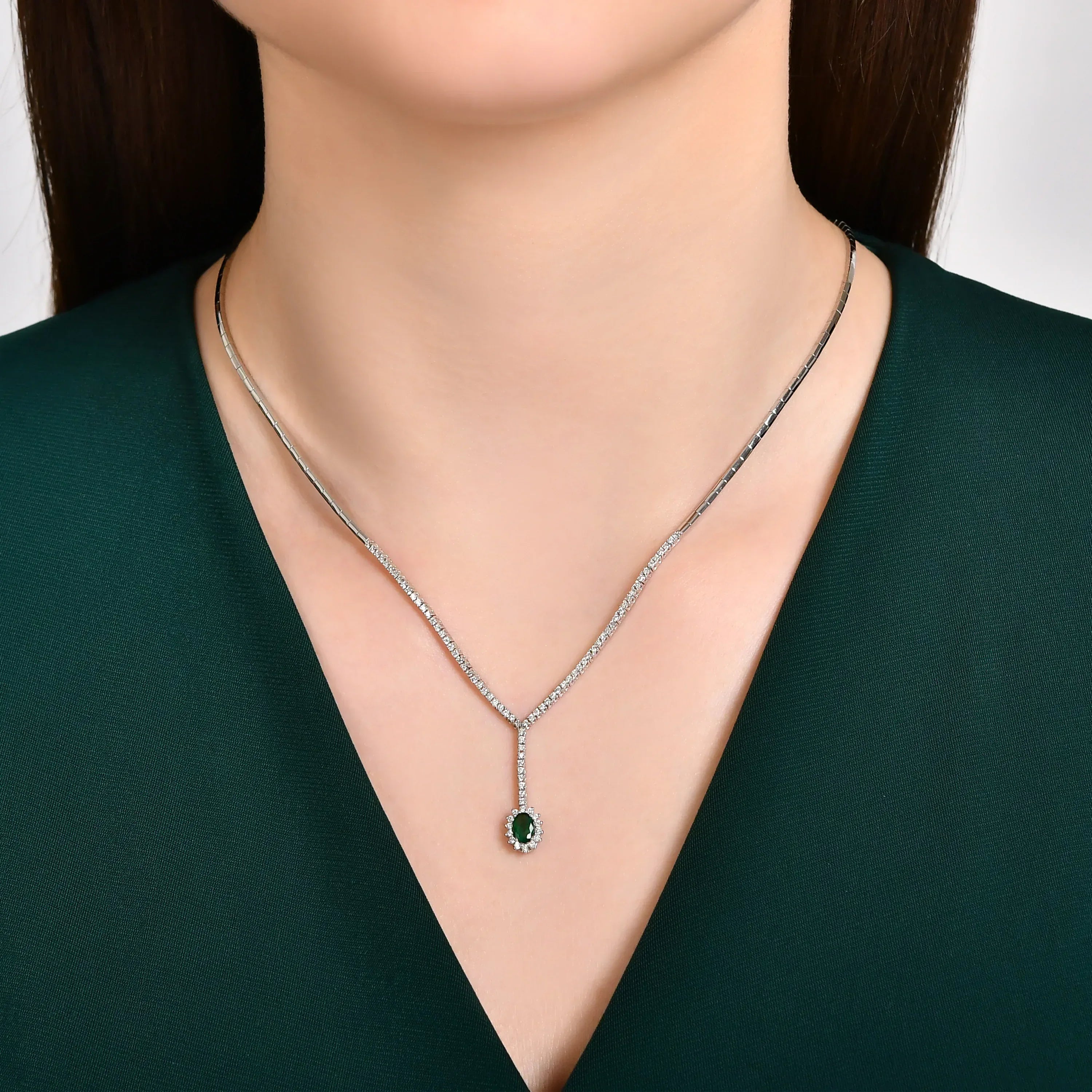 1.17 Karat Pırlantalı Doğal Zümrüt Gelin Evlilik Gerdanlık