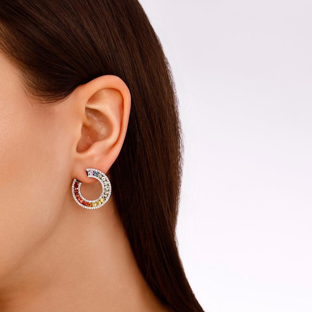 3.52 Karat Rainbow Koleksiyonu Renkli Safir Pırlantalı Küpe