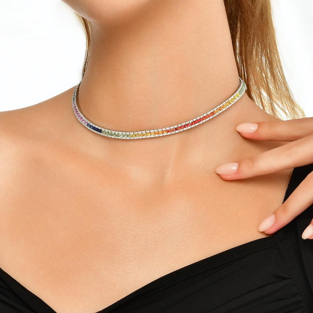 18.93 Karat Rainbow Koleksiyonu Safir ve Pırlantalı Gerdanlık