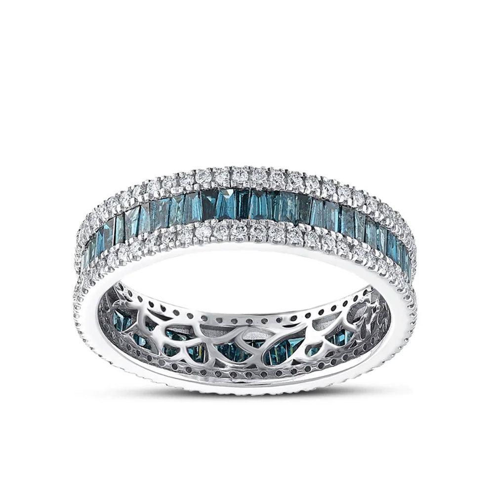 1.61 Karat Mavi Pırlantalı Deep Blue Tamtur Baget Yüzük