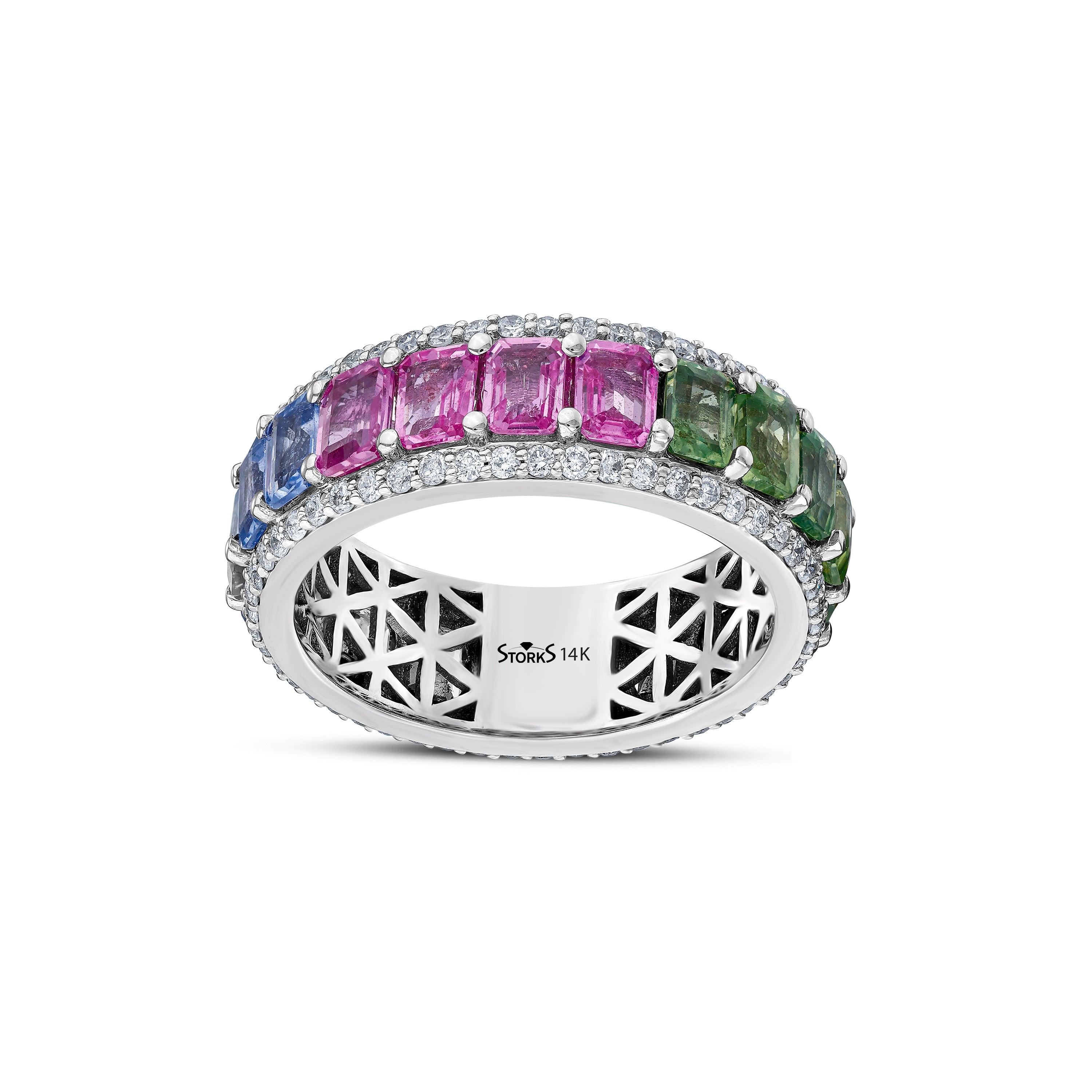 5.94 Karat Rainbow Koleksiyonu Tamtur Renkli Safir ve Pırlantalı Yüzük