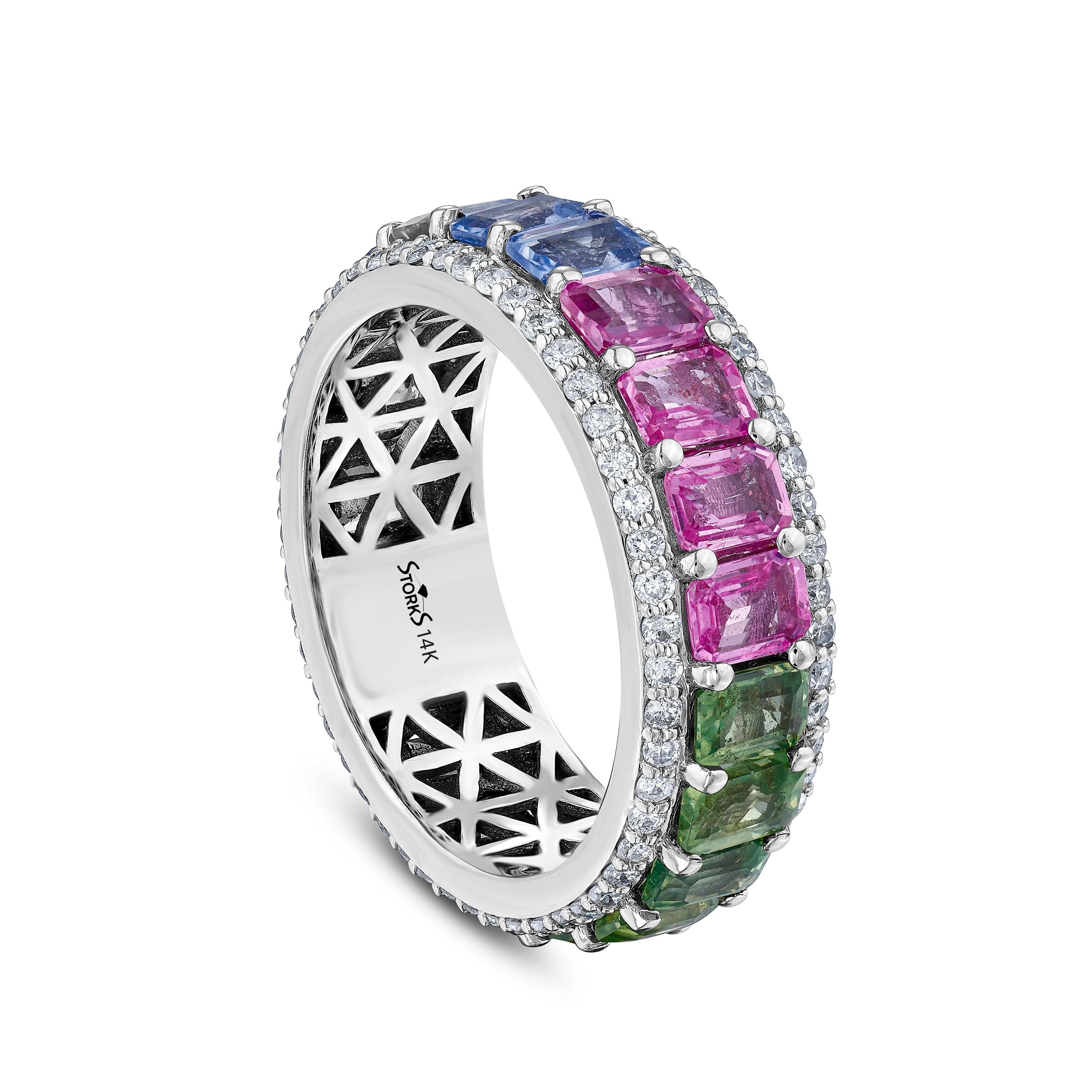 5.94 Karat Rainbow Koleksiyonu Tamtur Renkli Safir ve Pırlantalı Yüzük