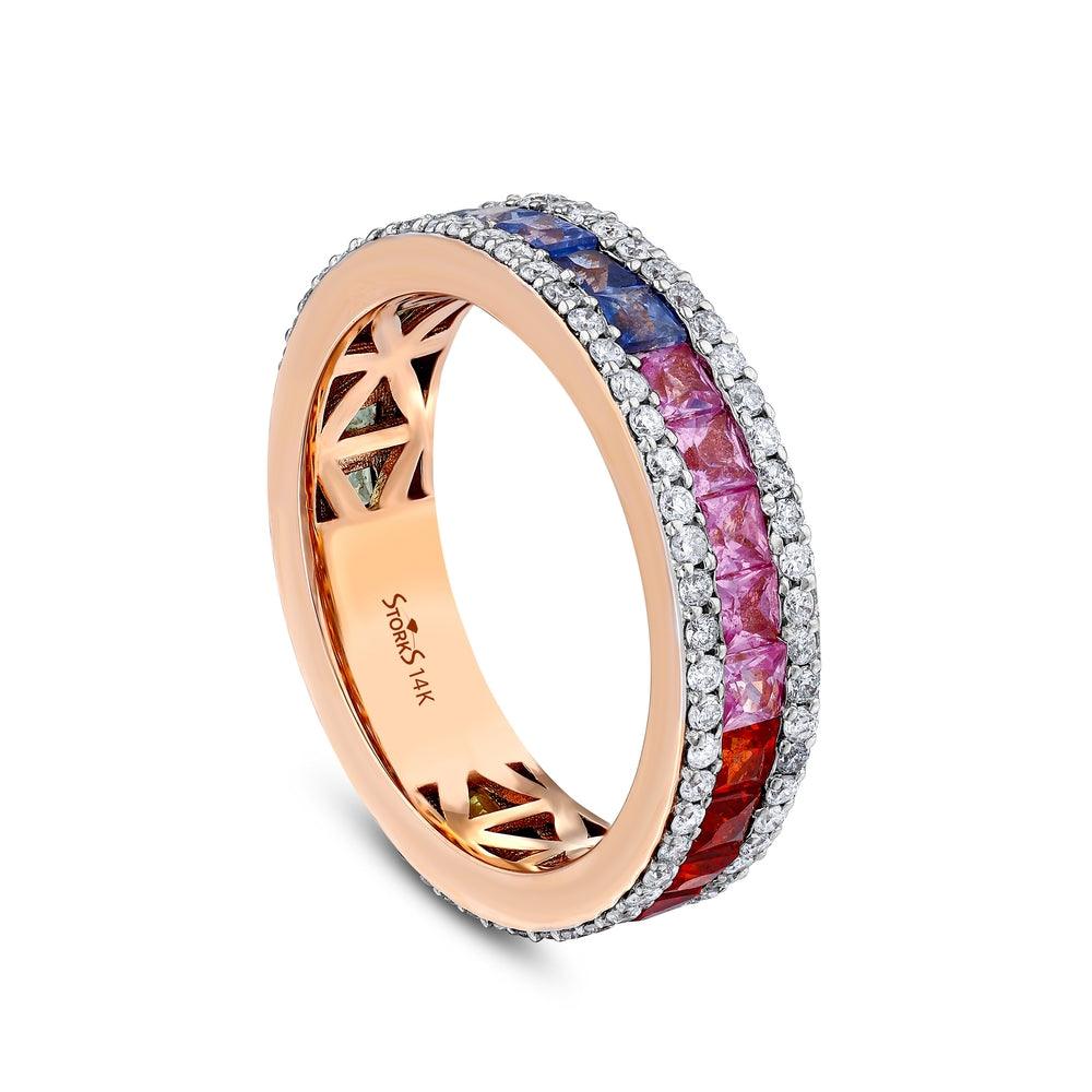 3.73 Karat Rainbow Koleksiyonu Tamtur Renkli Safir ve Pırlantalı Yüzük