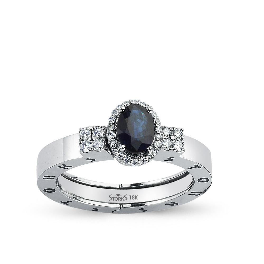 0.88 Karat Storks Classic Oval Kesim Doğal Safir ve Pırlantalı Yüzük
