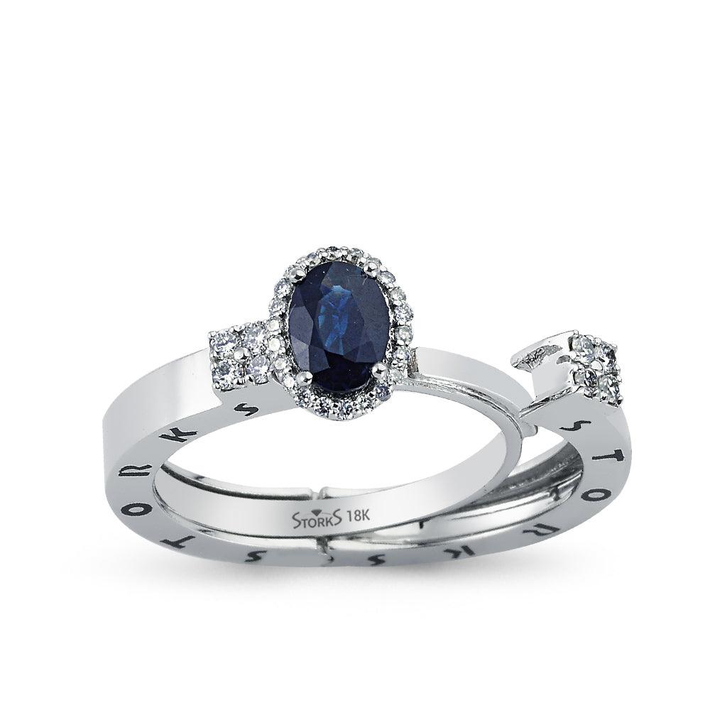 0.88 Karat Storks Classic Oval Kesim Doğal Safir ve Pırlantalı Yüzük
