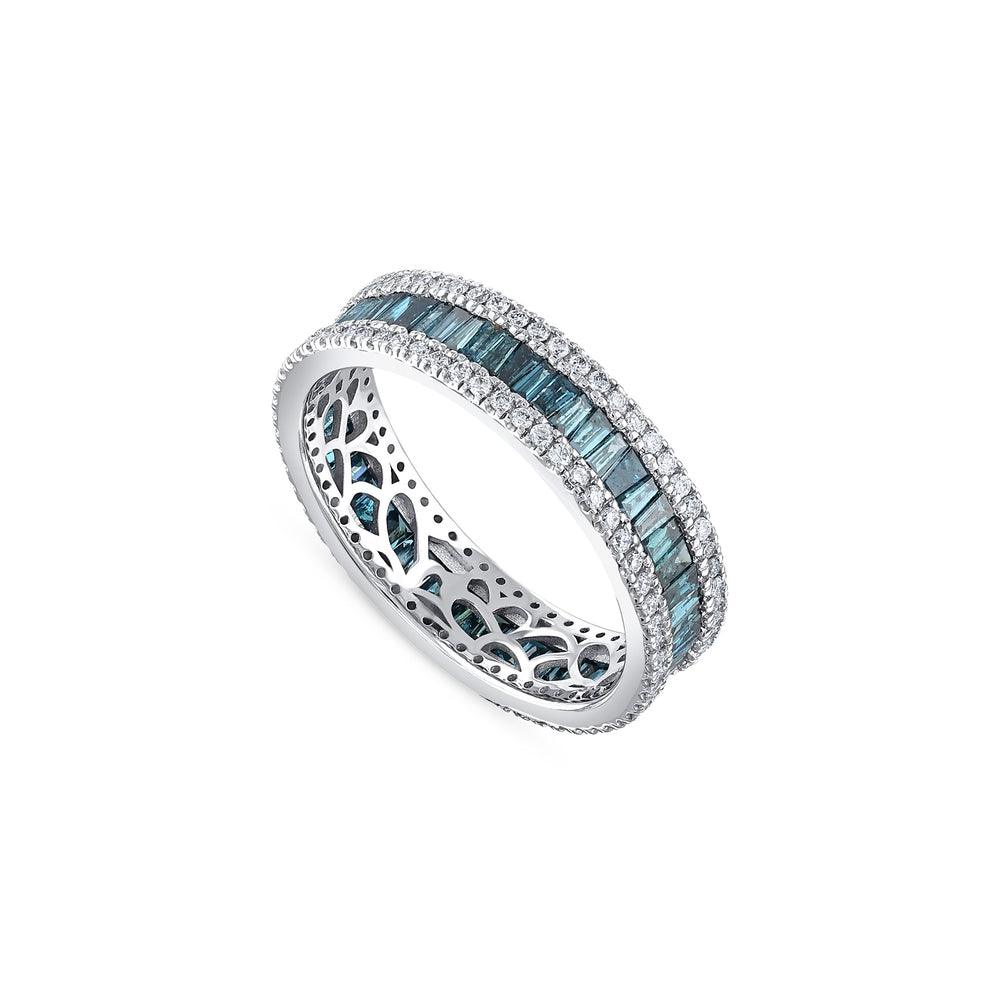 1.61 Karat Mavi Pırlantalı Deep Blue Tamtur Baget Yüzük